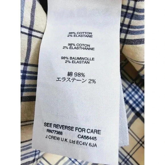 J. Crew Slim Stretch Size Medium Men's Vanilla Black Blue White Check L/S Shirt - Picture 7 of 11